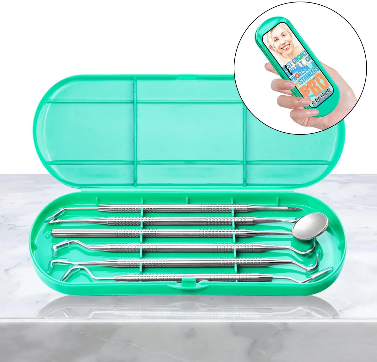 G.CATACC Dental Tools, Metal Dental Pick Teeth Cleaning Tools for Home Use, Stainless Steel Oral Care Hygiene Kit with Tooth Scraper Plaque Tartar Remover - with Case