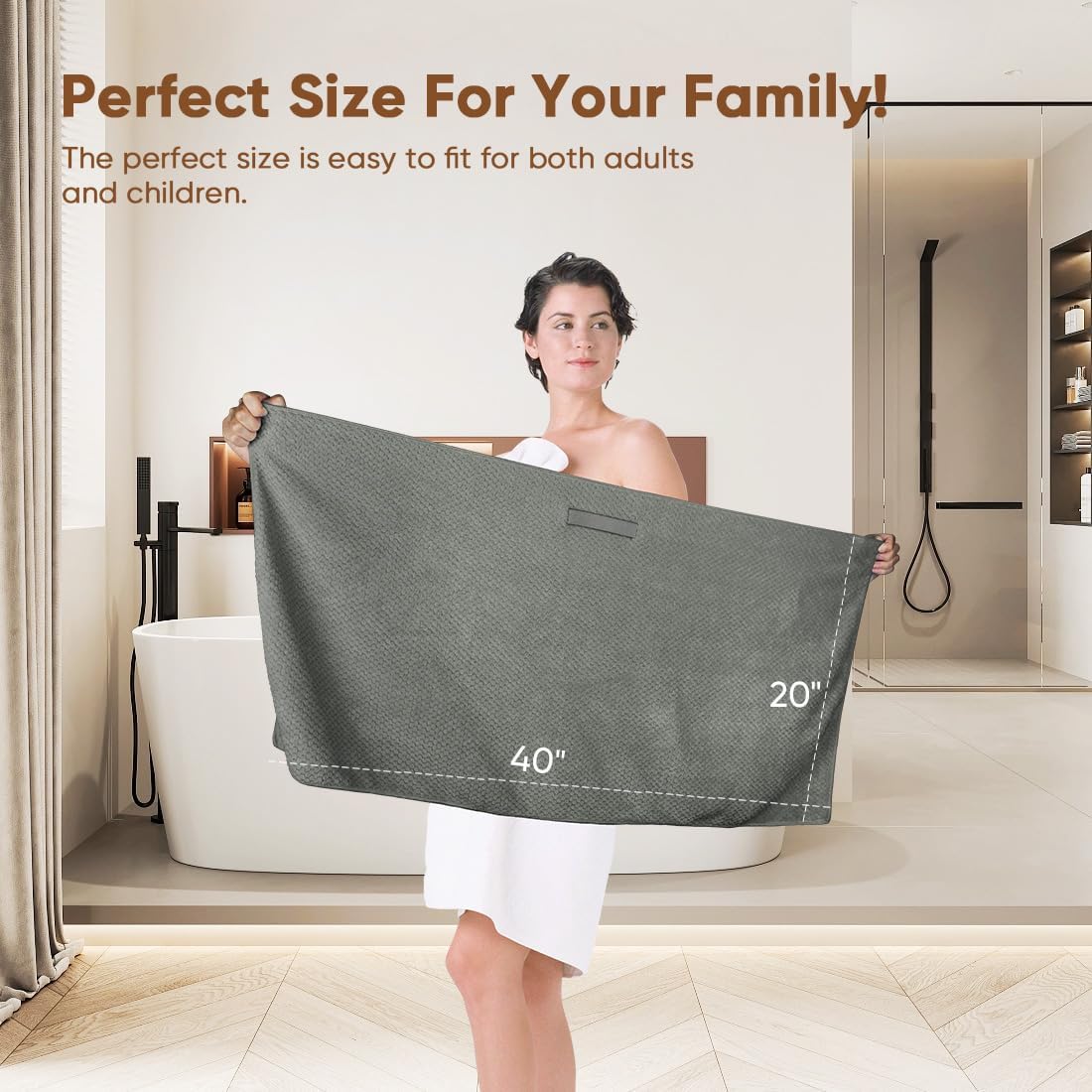 HOMEXCEL 5 Pack Large Microfiber Hair Towel Wrap for Women, Grey- 40 x 20 inches Super Soft, Fast Drying Turbans for Long, Thick, Curly Hair - Anti Frizz Wrap with Elastic Strap