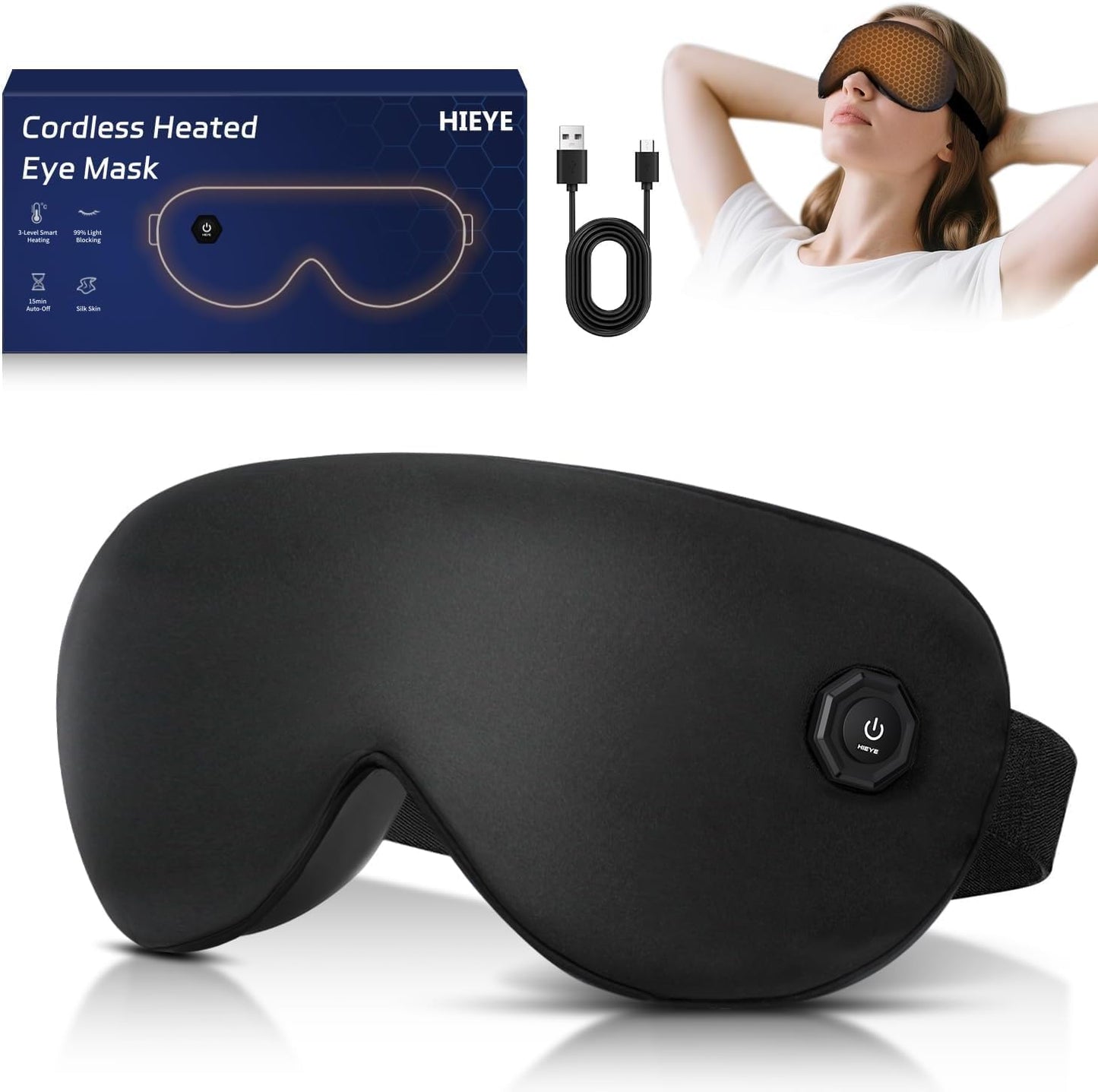 Heated Eye Mask for Dry Eyes- Warm Compress, Washable Electric Eye Heating pad for Sleep, Cordless Heat Mask for Chalazion & Stye Eye Treatment