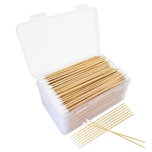 Round Tip Cotton Swabs, 6-Inch Bamboo Sticks, Lint-Free, for Delicate Cleaning, Arts & Crafts, Pet Care, Audio Equipment Maintenance with Portable Storage Case (Round Tips (600ct))