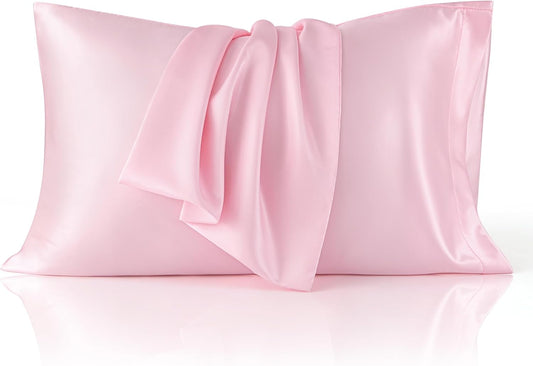 Bedsure Satin Pillowcase 2 Pack Similar to Silk Pillow Cases Standard Size, Pillow Case for Sleeping Women with Envelope Closure, Gifts for Women Men, Pink, 20x26 Inches, 2pcs