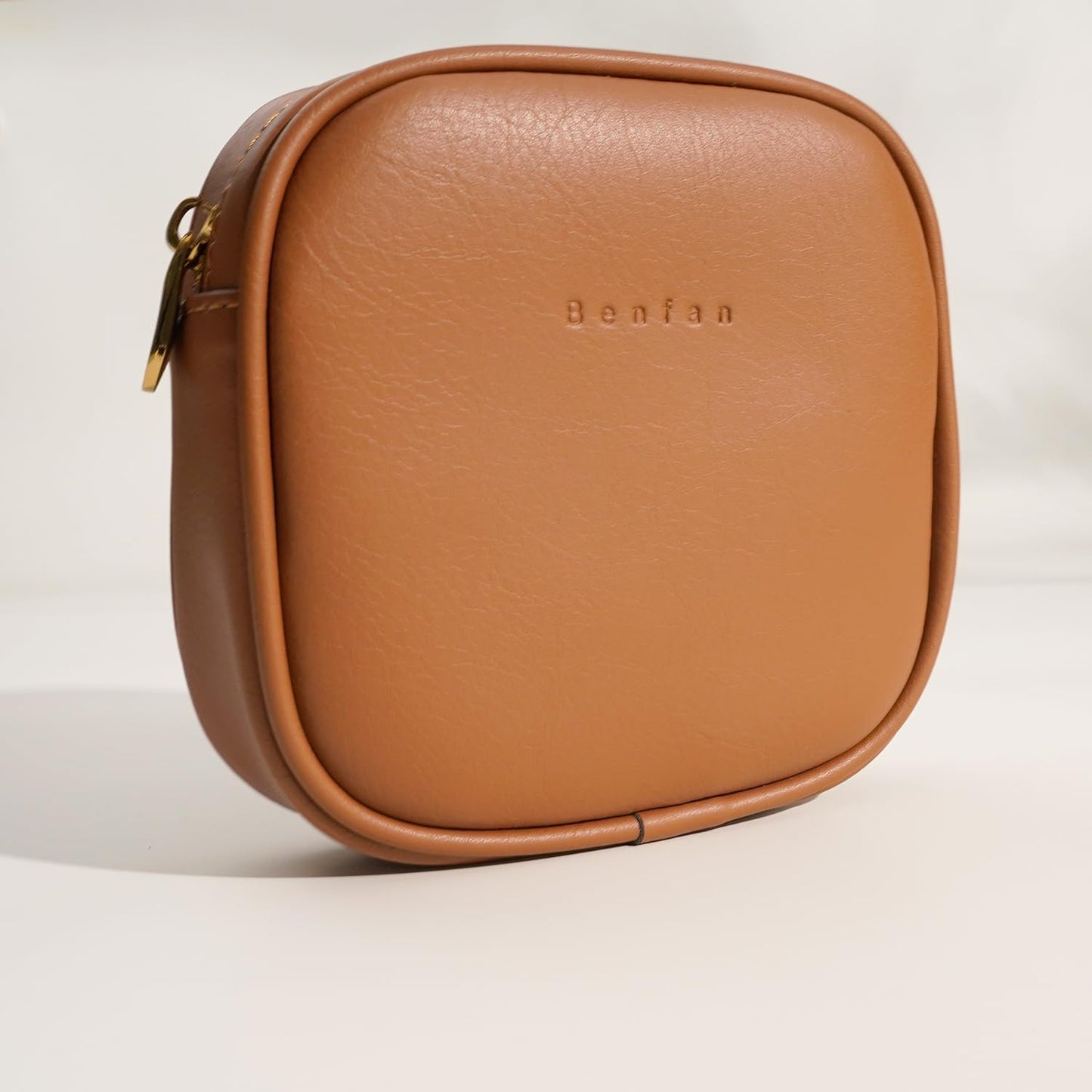 Leather Cosmetic Bag for Women Small Zipper Makeup Bag for Purse Waterproof Travel Makeup Organizer Charger Storage Pouch Color Brown