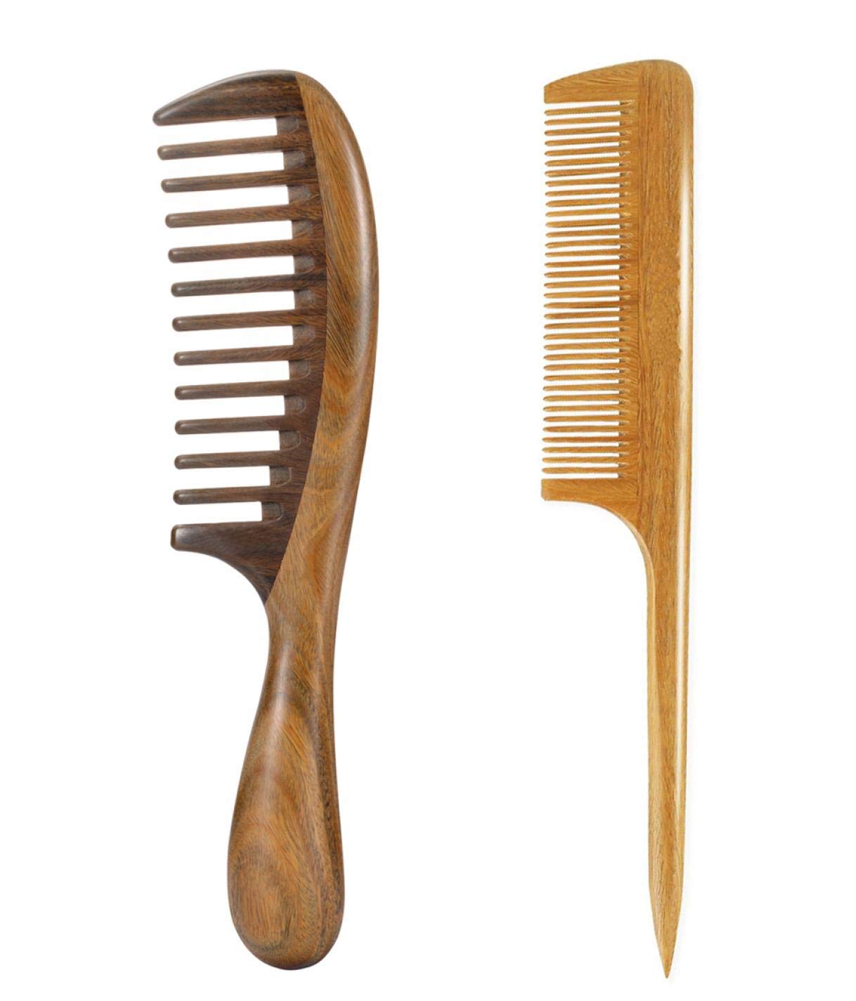 Louise Maelys 2pcs Wooden Wide Tooth Hair Comb Sandalwood Tail Combs for Curly Thick Hair Styling