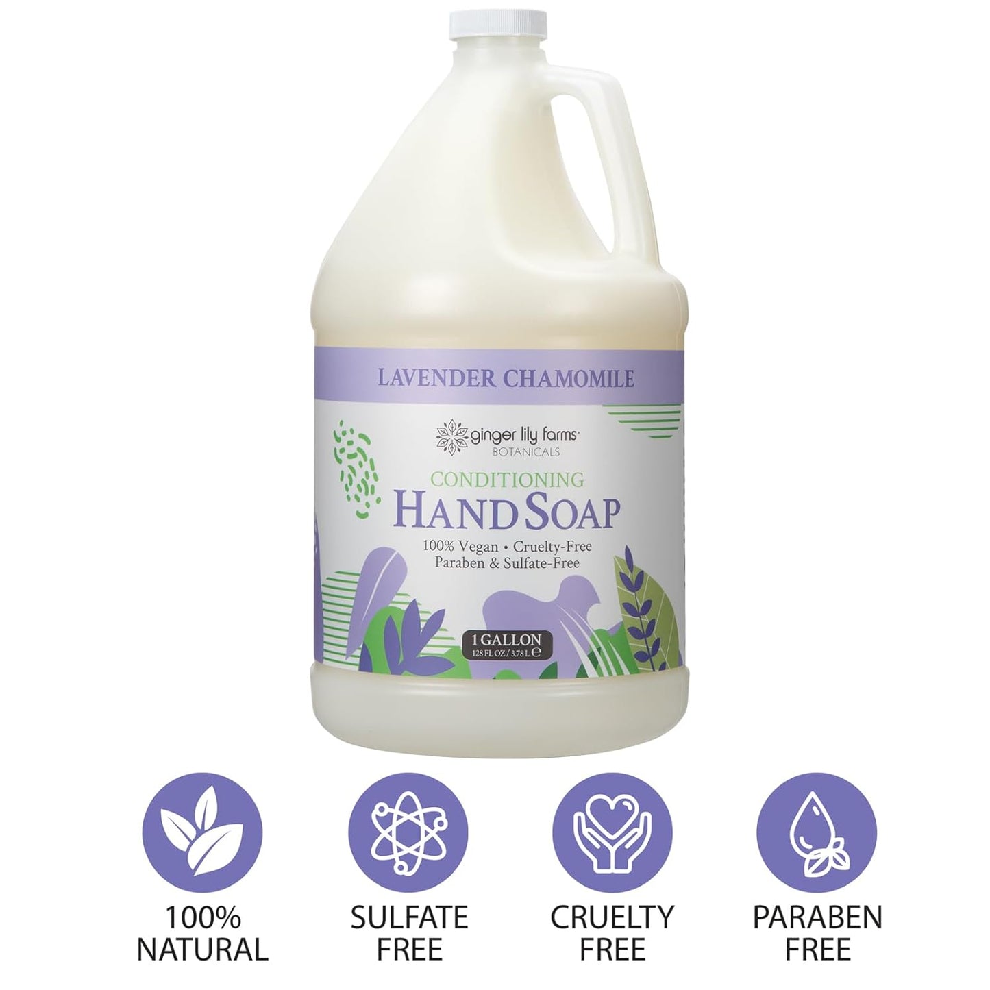 Ginger Lily Farms Botanicals All-Purpose Conditioning Liquid Hand Soap Refill, 100% Vegan & Cruelty-Free, Lavender Chamomile Scent, 1 Gallon (128 fl oz)