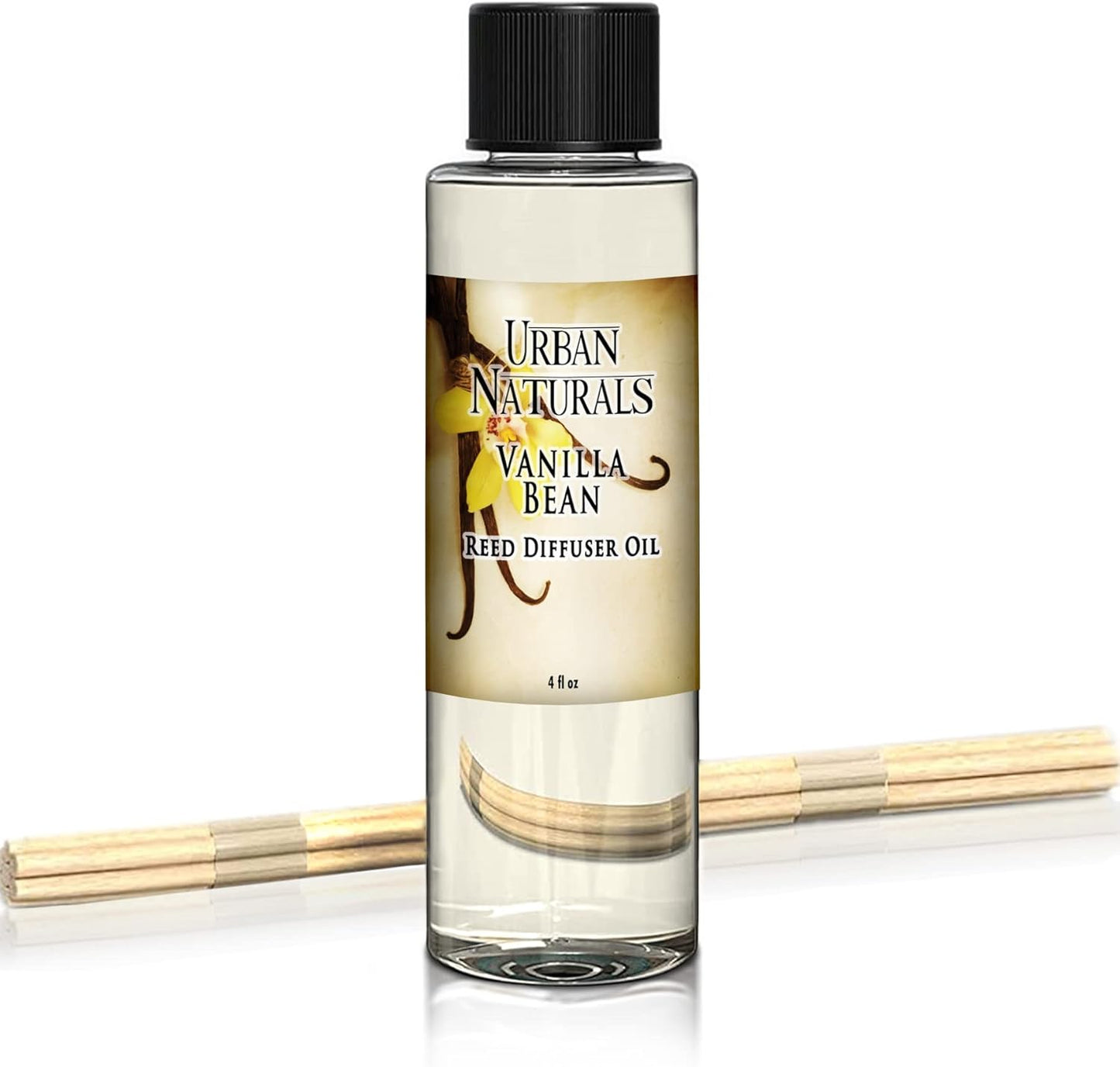 Urban Naturals Vanilla Bean Scented Oil Reed Diffuser Refill | Includes a Free Set of Reed Sticks! Vanilla Cream, Amber & Sweet Tonka Bean, 4 oz.