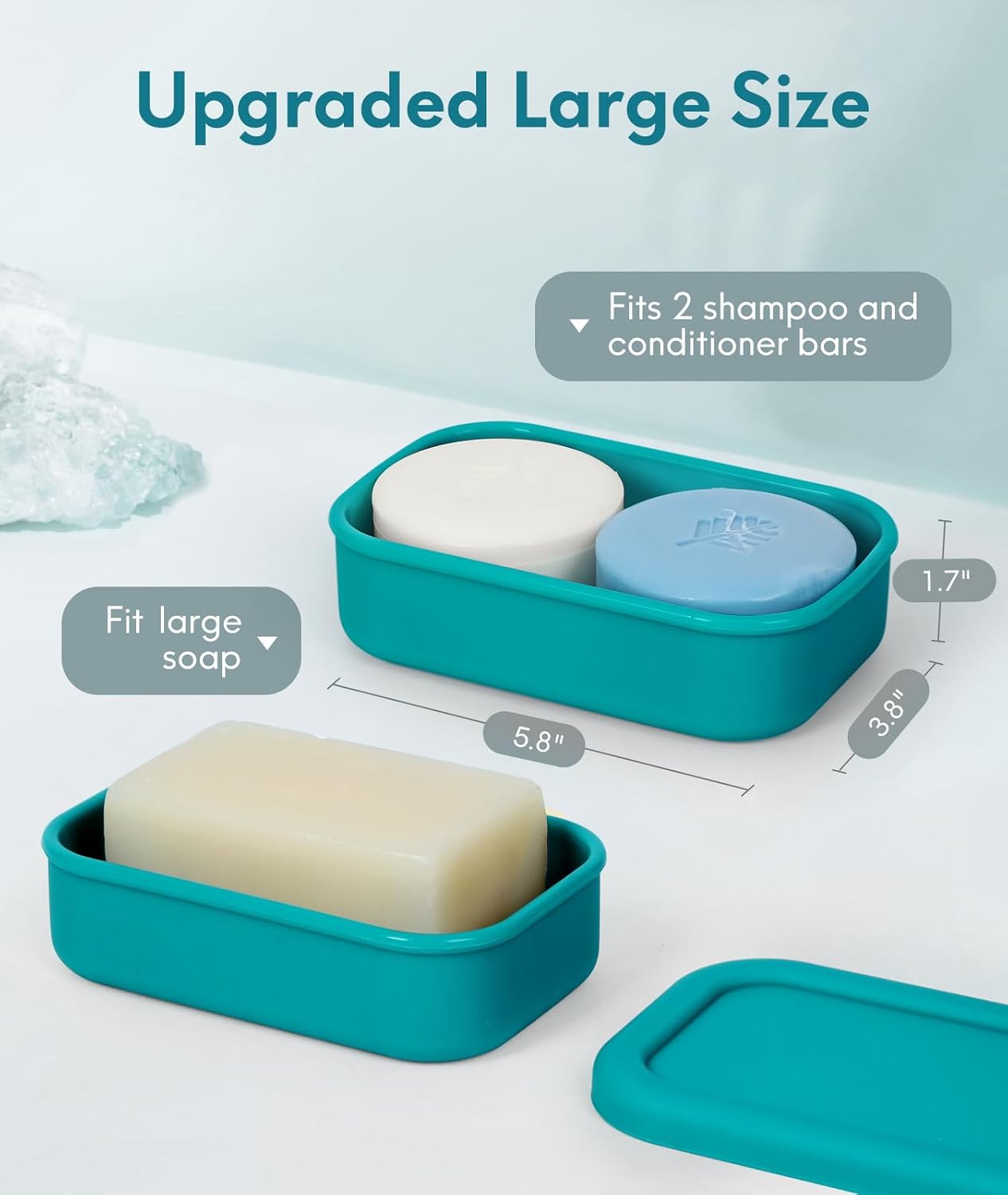 Quatish Solid Shampoo Bar Holder, Large Leakproof Travel Soap Case, Silicone Soap Box with Draining Layer, Enhanced Soap Container, Suitable for Camping, Gym, Bathroom, Outdoor Essentials, Green