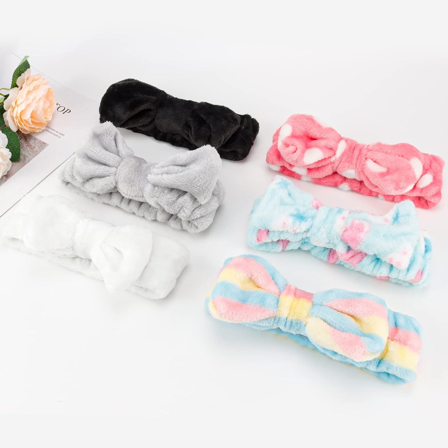 Casoty Spa Headbands - 6 Pcs Soft Coral Fleece Makeup Headbands for Face Washing, Shower, Yoga, and More