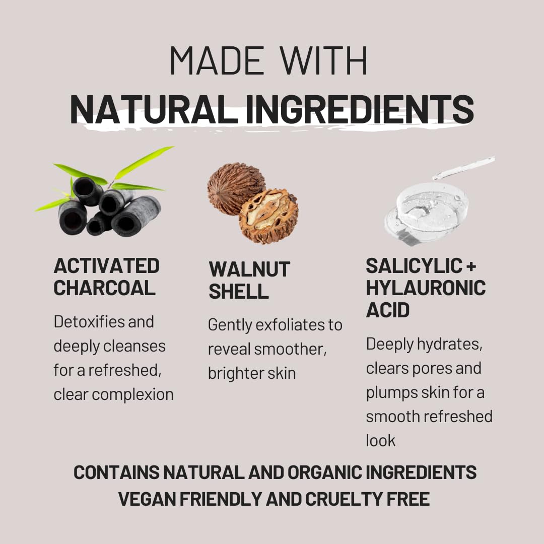 ZOUSZ Black Oud Charcoal Men’s Face Scrub & Mask – Deep Cleansing Exfoliating Clay Face Wash with Activated Charcoal, Salicylic Acid & Hyaluronic Acid – Clears Pores & Revives Skin – 50ml