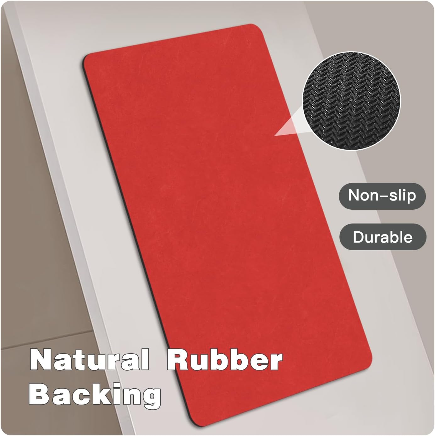 Bath Mat, Bathroom Rugs Non Slip Washable Thin Absorbent Quick Dry Bath Mat Fits Under Door Bathroom Floor Mat Perfect for Bath, Shower, or Sink 20"x48" Red