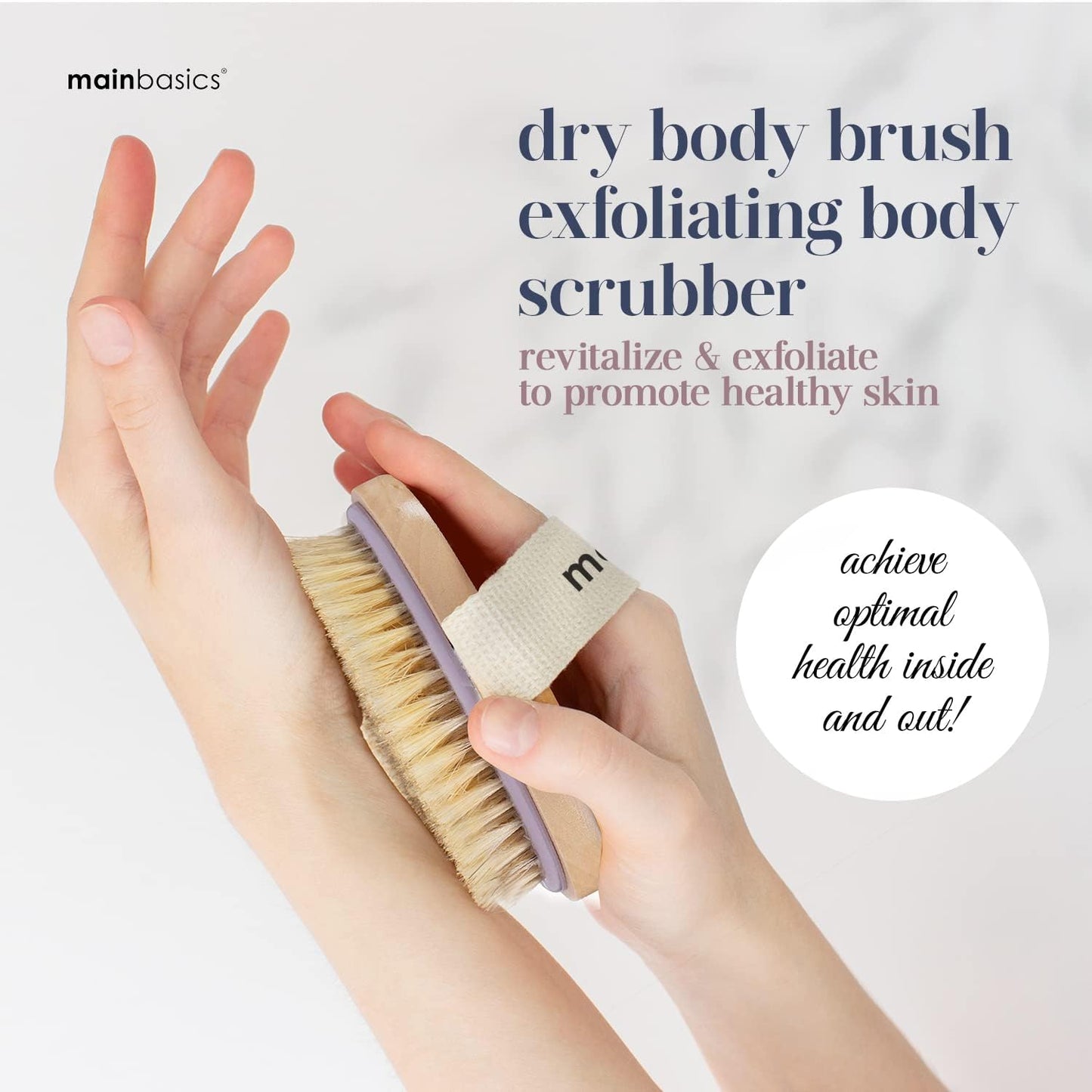 MainBasics Dry Brushing Body Brush for Lymphatic Drainage, Dry Skin, Cellulite, Blood Circulation with Exfoliating Natural Bristles for Flawless Skin