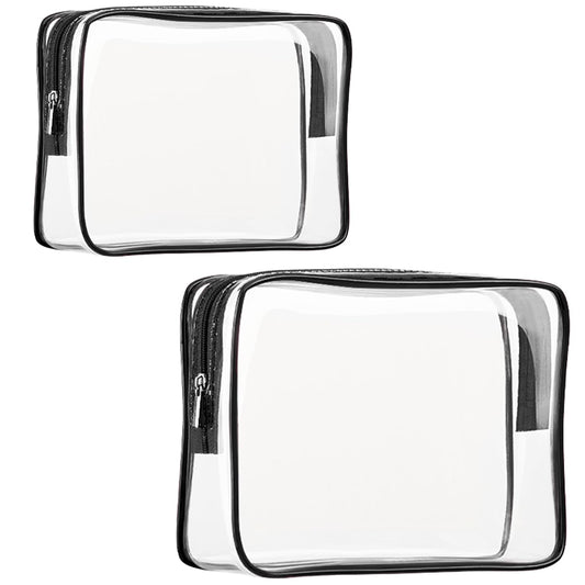 2Pcs Crystal Clear PVC Travel Toiletry Bag Kit for Women Men, Waterproof Vinyl Packing Organizer Storage Bags with Zipper Handle Straps, Cosmetic Pouch Carry on Airport Airline Compliant Bag Handbag