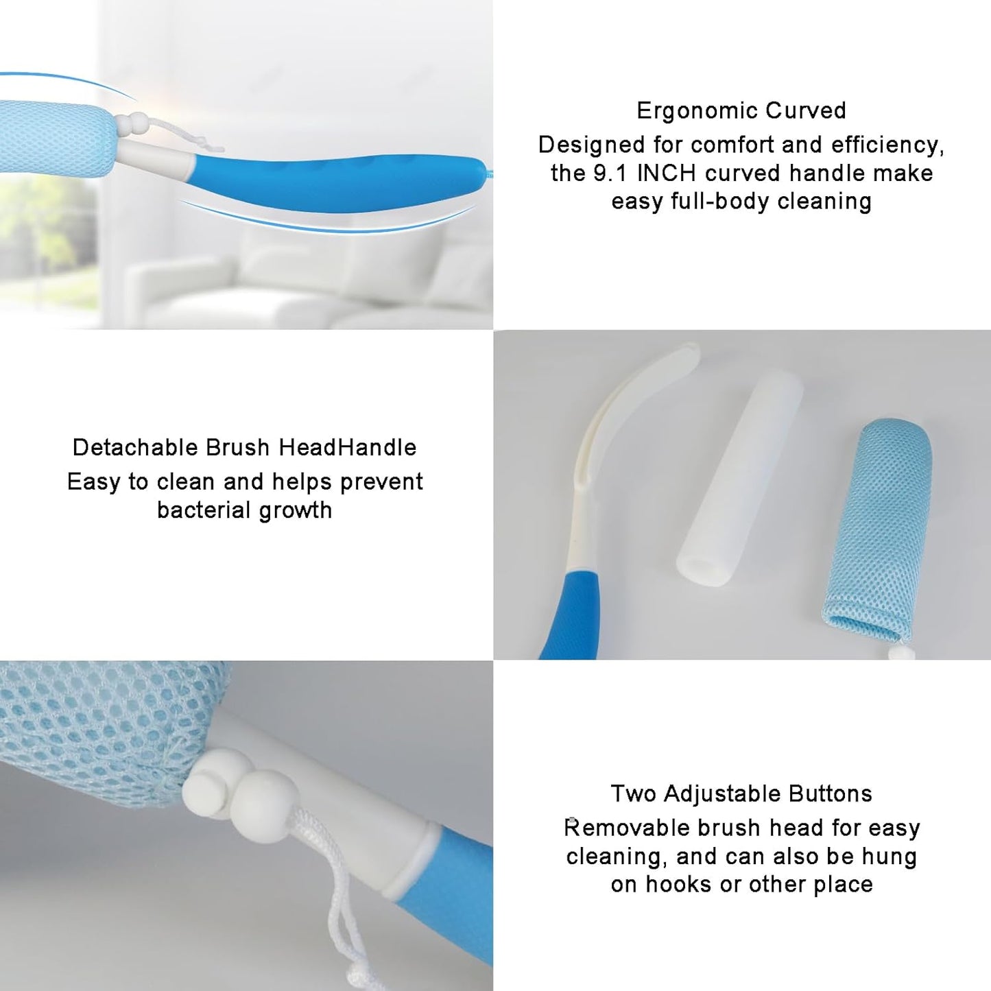 Long Handle Bath Brush, Anti-Slip Curve Handled Bath Body Brush, Back Scrubber for Shower, Easy Reach for Seniors, Suitable for Elderly/Pregnant Aid Bathing & Shower(Not include Brush handle)