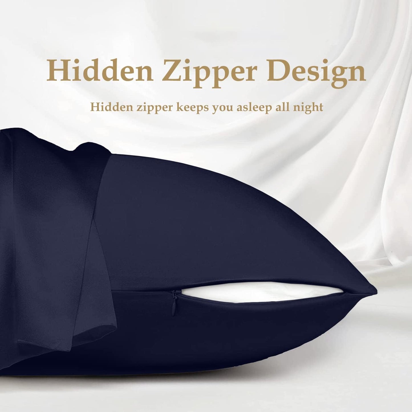 INSSL Silk Pillowcase for Women, Mulberry Silk Pillowcase for Hair and Skin and Stay Comfortable and Breathable During Sleep (Queen, Navy Blue)