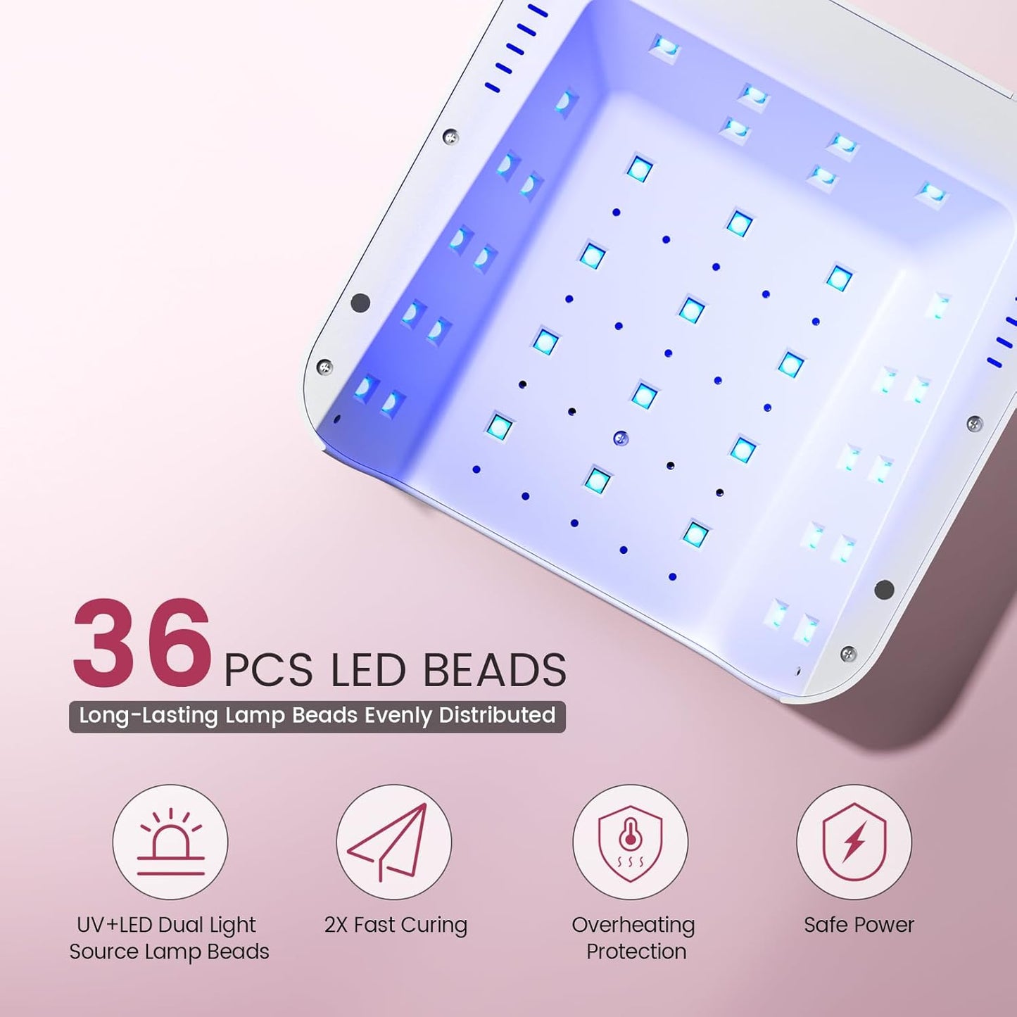 Lavinda UV Light for Gel Nails, Professiona UV LED Nail Lamp 2X Faster Curing Nail Dryer Nail Light Compatible with All Gel Types for Home Salon (White X7)