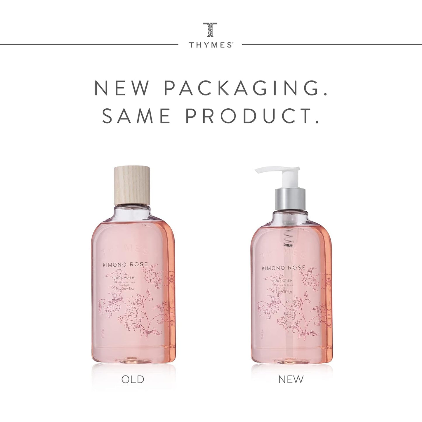 Thymes Body Wash with Pump - Liquid Soap for Bath and Shower - Body Soap - Skin Care - Scented Soap with Notes of Rose, Peony, Jasmine, Clementine, Black Currant, & Vanilla (Kimono Rose, 9.25 fl oz)