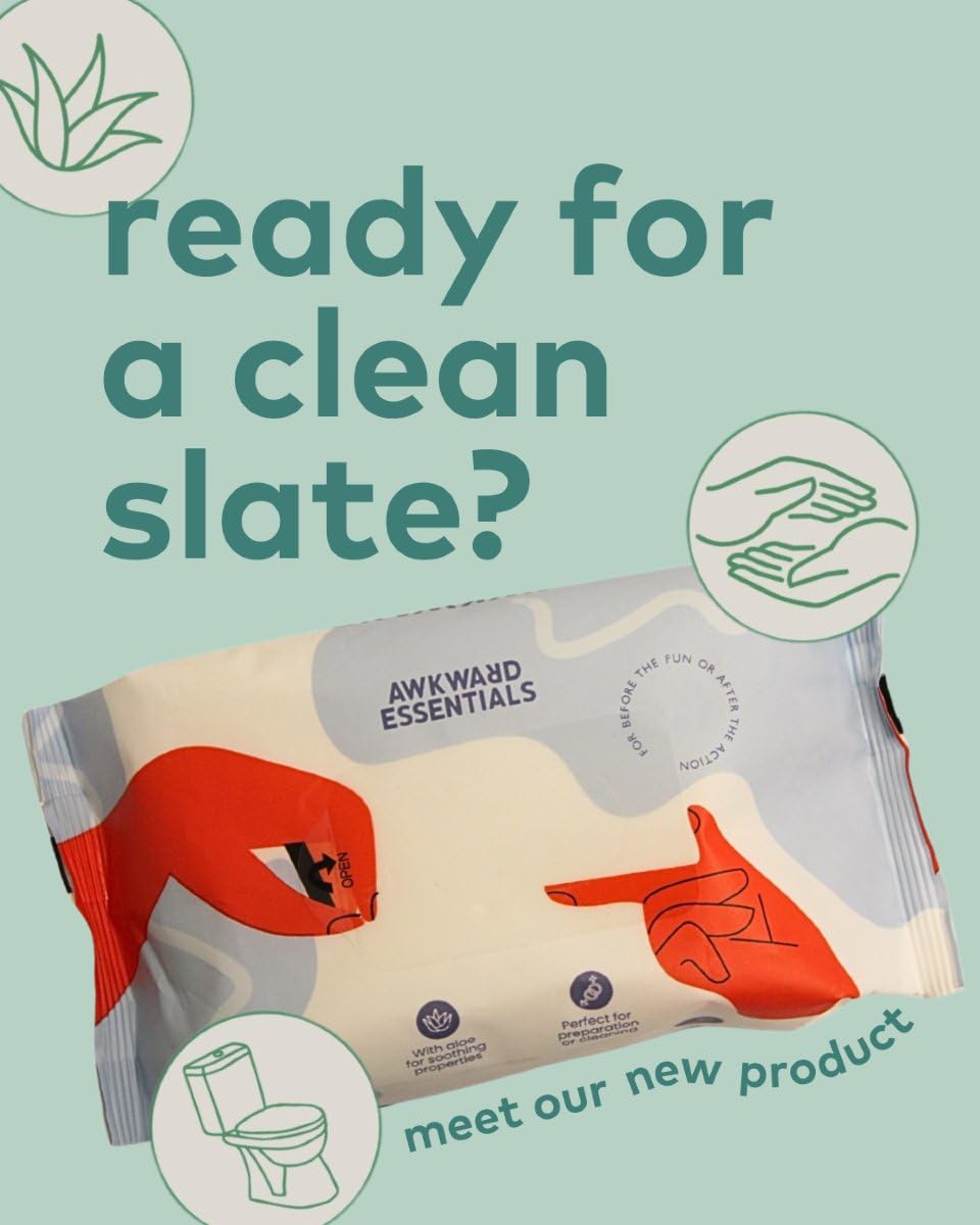 Awkward Essentials Clean AF Wipes for Personal Hygiene with Aloe & Water - Gentle, Two-Ingredient, pH-Friendly Cleansing Wipes for Body, Post-Workout & Intimate Use