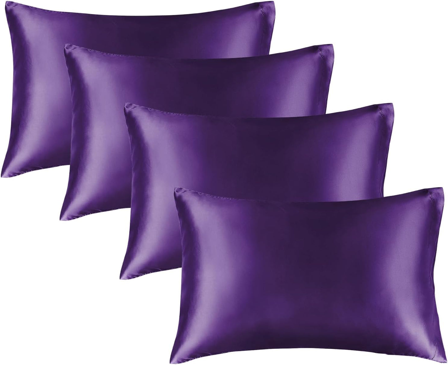 BEDELITE Satin Pillowcase for Hair and Skin, Super Soft Similar to Silk Pillow Cases 4 Pack with Envelope Closure, Cooling Pillowcases for Women Men (20"x36" King Size, Plum Purple)