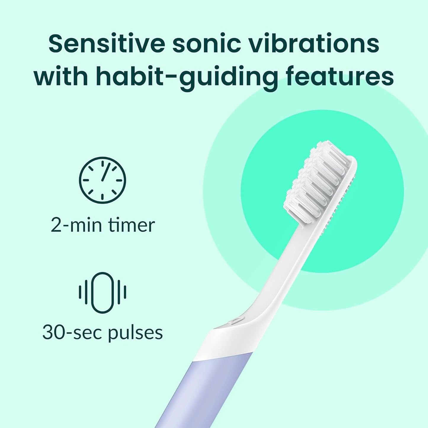 Quip Plastic Sonic Electric Toothbrush for Adults - Time Travel & Soft Bristles with Travel Case & Replacement Brush Head - 3 Month Battery Life - Lavender