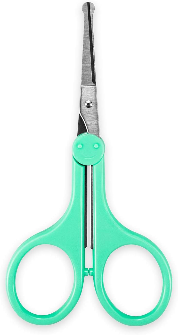 Eyebrow Scissors, Small Scissors for Facial, Nose, Eyebrow, Mustache, and Beard Hair Trimming & Grooming, Safety Edge, Green Long Cap