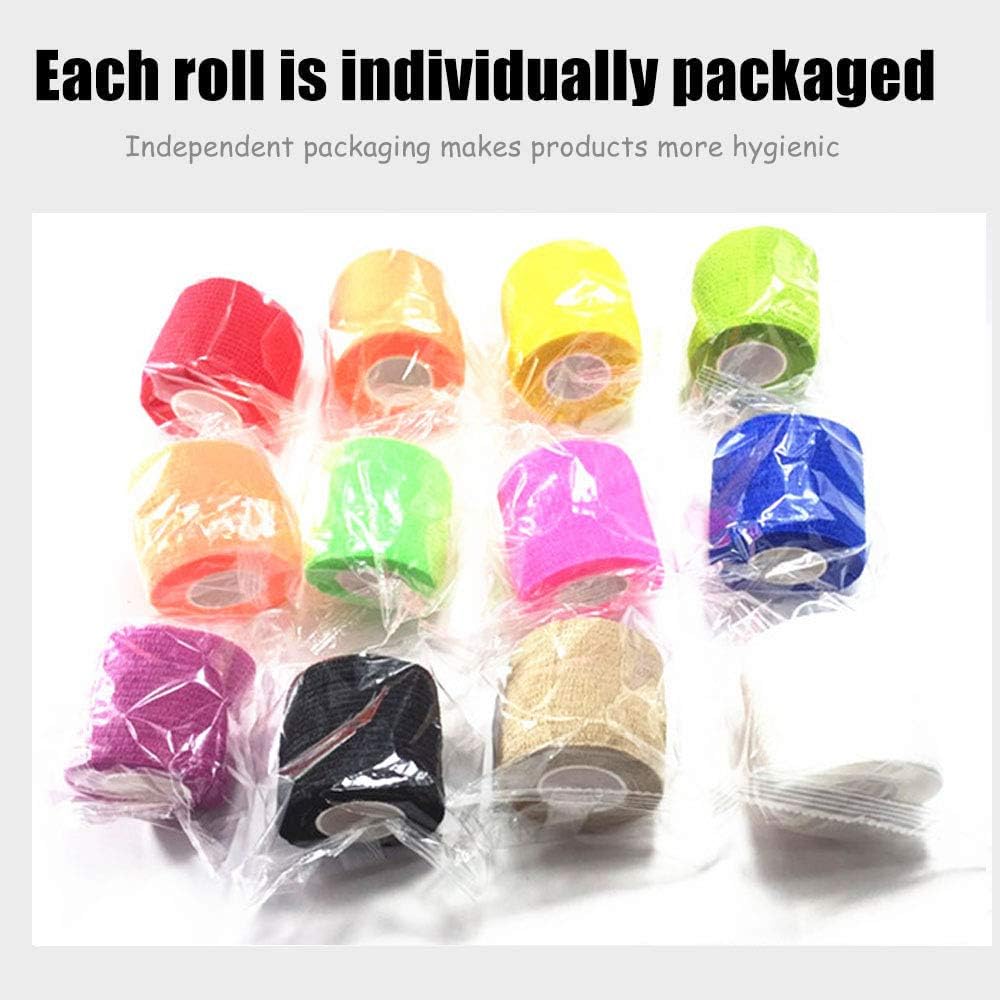 (12-Pack) 2” x 5 Yards | Self Adhesive Bandage Wrap, Kuvvfe Athletic Elastic Cohesive Bandage for Sports Injury,Strain,Knee & Wrist,Ankle Sprains & Swelling First Aid