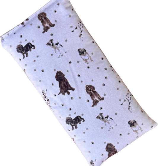 Microwave Heating Pad Filled With Flax Seed and Choice of Dried Herbs, Herbal Cold Pack, Good Size for Back Pain and Cramps, Hot and Cold Therapy, 6" x 12" (Dogs, Lavender & Peppermint)