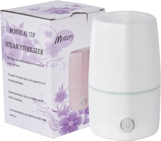 Menstrual Cup Sterilizer Period Cup Steamer Cleaner Machine High Temperature Wash Your Cup 99.9% Dirty 8 Minutes - Feminine Hygiene - Leak-Free (White Color)