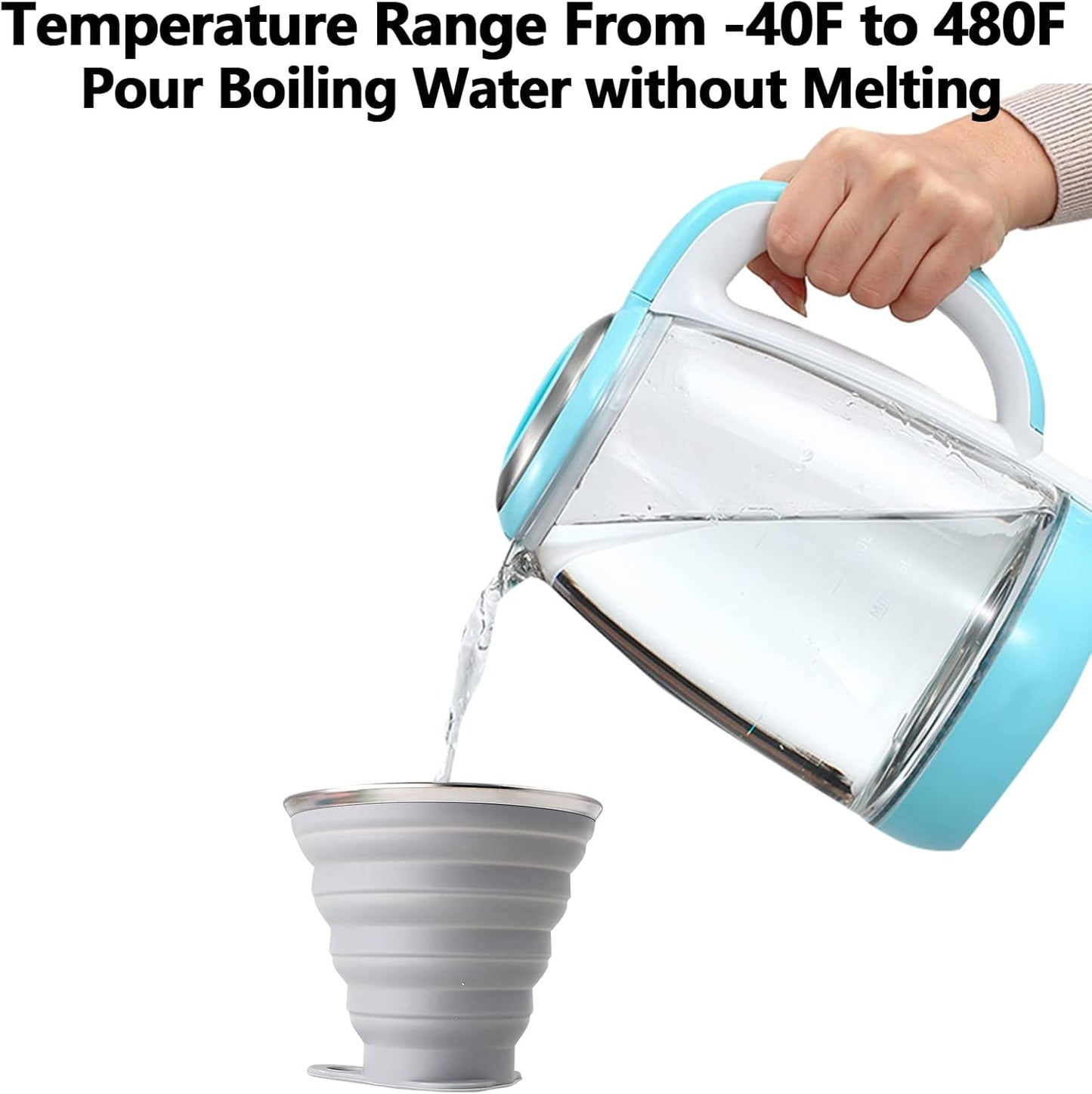 Litoexpe 2 Pack Silicone Collapsible Travel Cup Portable Folding Camping Cup Sets with Lids, Grey & Blue