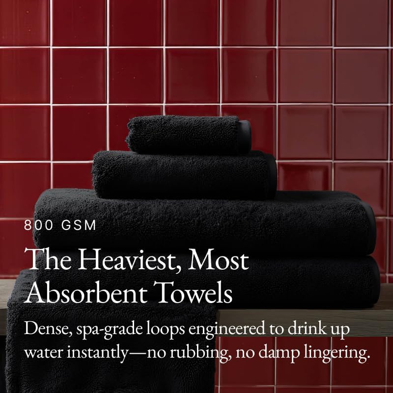 Italic Ultraplush 100% Australian Cotton Hand Towels - Set of 2 Luxury Hand Towels, Ultra Soft and Highly Absorbent 800GSM Towels for Bathroom,Shower, Hotel, and Spa (Black)