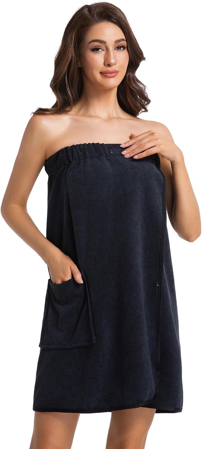 Womens Towel Wrap Bath Robe Lightweight Spa Body Wrap Shower Adjustable Snap Closure Bathrobe