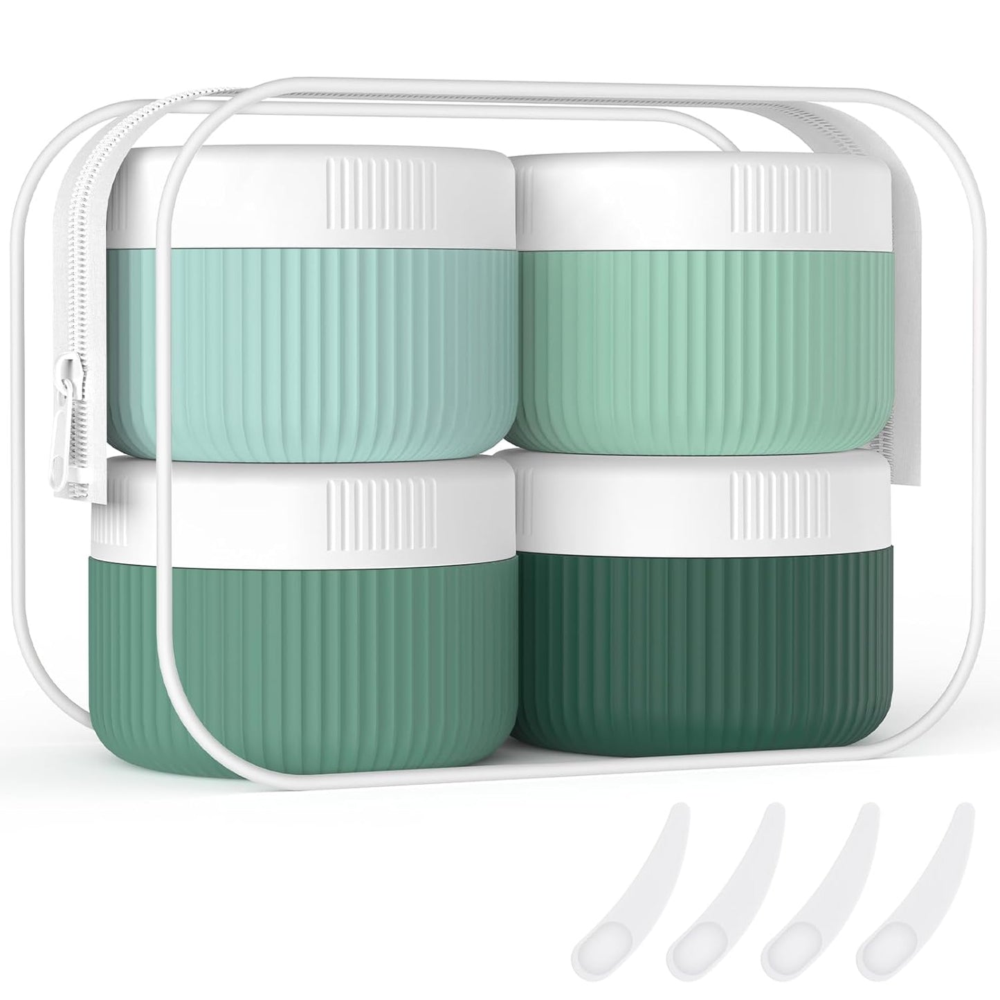 ME.FAN Travel Containers for Toiletries, TSA Approved 1.5 oz Silicone Cream Jars, Leak-proof Journey Containers, Trip Accessories with Lid for Cosmetic Face Hand 4 Pack White Lid - Blue