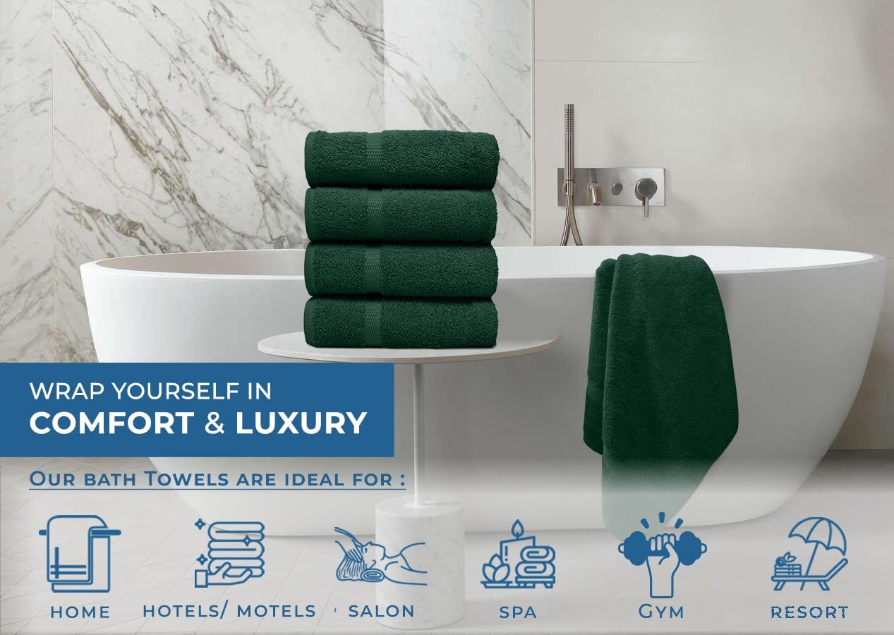 DAN RIVER Bath Towels Set of 4, 27 x 54 Inches, 100% Cotton, Larger & Lighter Weight, Quicker to Dry, Super Soft and Absorbent, Ideal Hotel Towels for Daily Use, Huntergreen
