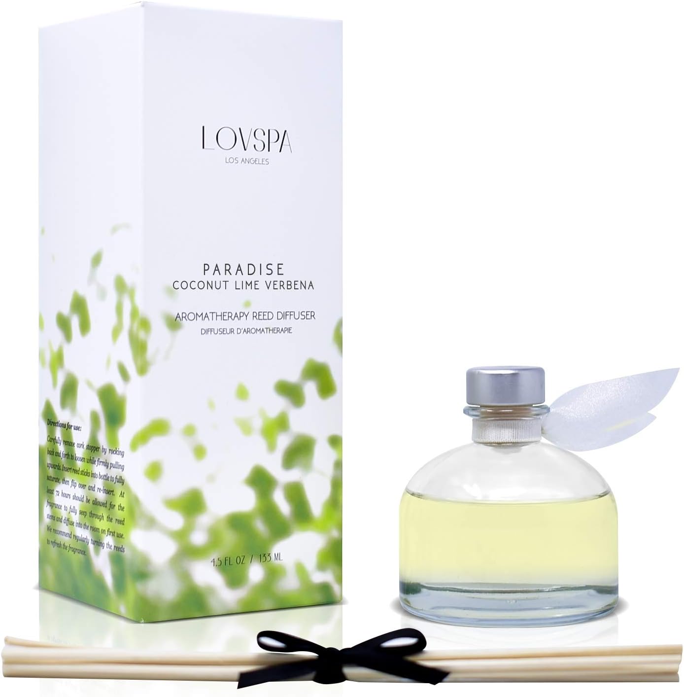 LOVSPA Reed Diffuser Set, Paradise Coconut Lime Verbena Scented Oil Diffuser with Sticks, Home Fragrance Accessories for Bathroom Shelf Decor, Aroma Diffusers for Home or Office Desk, USA Made