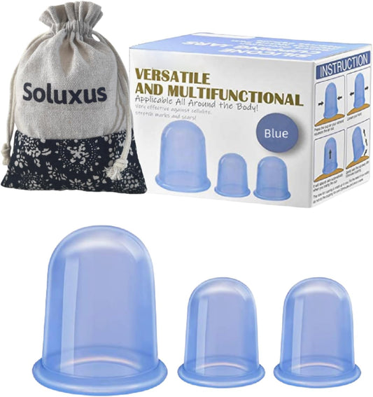 Silicone Cupping Sets Massage Cup Tool Vacuum Suction Cup for Cellulite Treatment Vacuum Cups Body and face Adult Portable Arthritis Home Use Blue 4piece ﻿