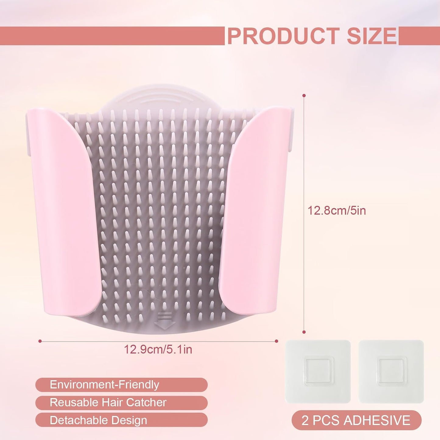 Shower Wall Hair Catcher - Reusable Hair Trap for Drain Protector, Hair Collector with Silicone Bristle, Shower Drain Hair Catcher for Bathroom Bathtub, Easy to Clean & Detachable, Pink