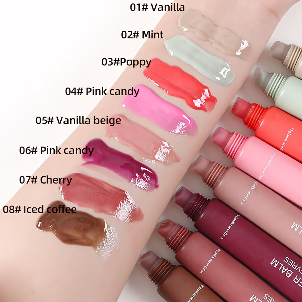 1Pcs Tinted Lip Balm Serum Makeup, Squeeze Hydrating Tint Lips Balms Serum Cosmetic, Women Care Glossy Nourishing Plumping Lip Stain Gloss Lipstick, Suitable for dry lips, Long-Lasting Color 02