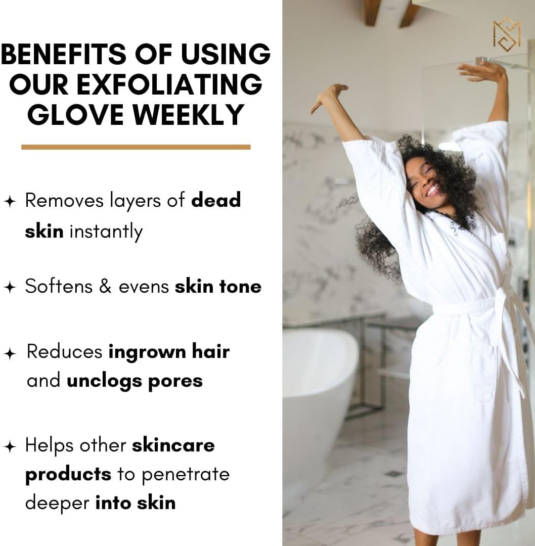 Exfoliating Glove Kessa Mitt Body Scrubber - Dead Skin Remover Shower Glove for Dead Skin Scrubbing and Deep Pore Cleansing - by MoroccanSource (1 Pack Black with soap Sample)