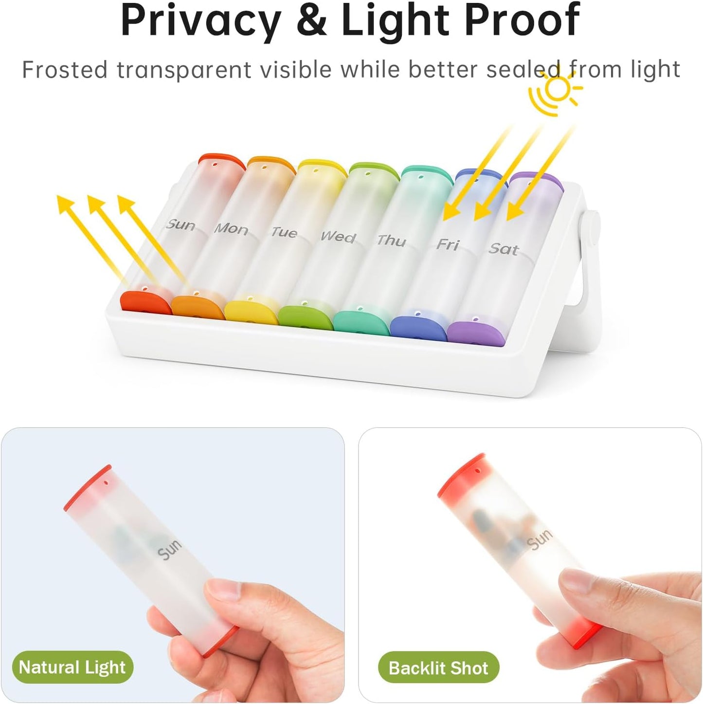 Weekly Pill Organizer 2 Times a Day, KOVIUU Large Travel Pill Box 7 Day, Am Pm Twice Daily Pill Case with Rotatable Handle, Pill Holder Container for Vitamin, Medicine, Supplement, Translucent-White