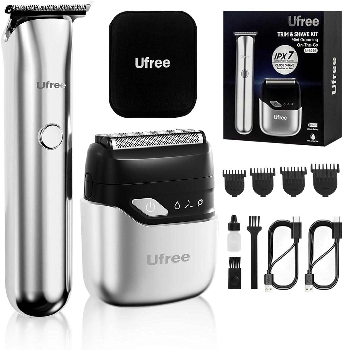 Ufree Beard Trimmer and Foil Shaver Kit, Electric Razors for Men, Precision T Blade Hair Trimmer, Waterproof Travel Shaver, Cordless Clippers Set for Mustache Facial Hair Cutting, Men Grooming Gifts