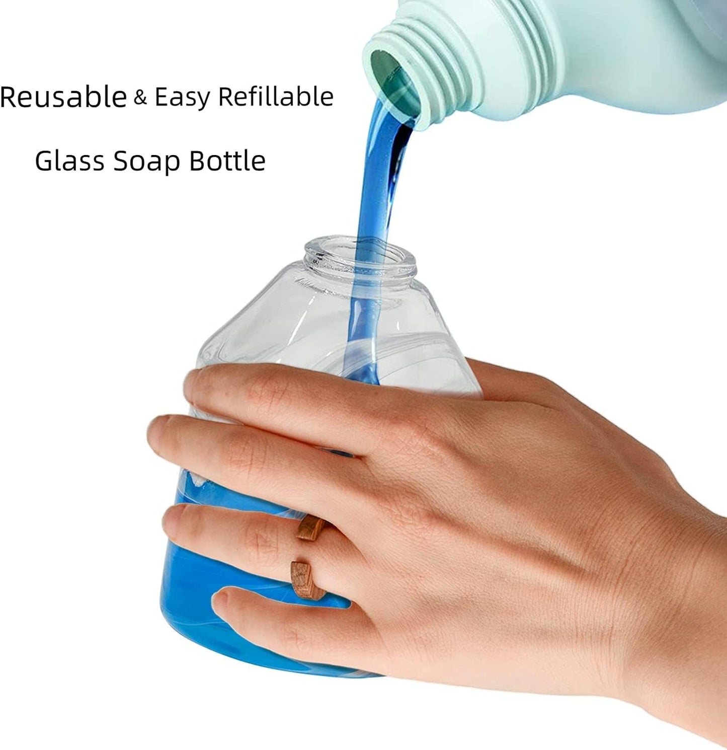 Bathroom Soap Dispenser Set 2pcs Value Pack 3D Smog Thick Glass Soap Bottle with Smooth Action Rust-Free ABS Pump,Luxury Kitchen Dish Soap Dispenser for Liquid Hand Lotion,Syrup-12.7Oz,Gold