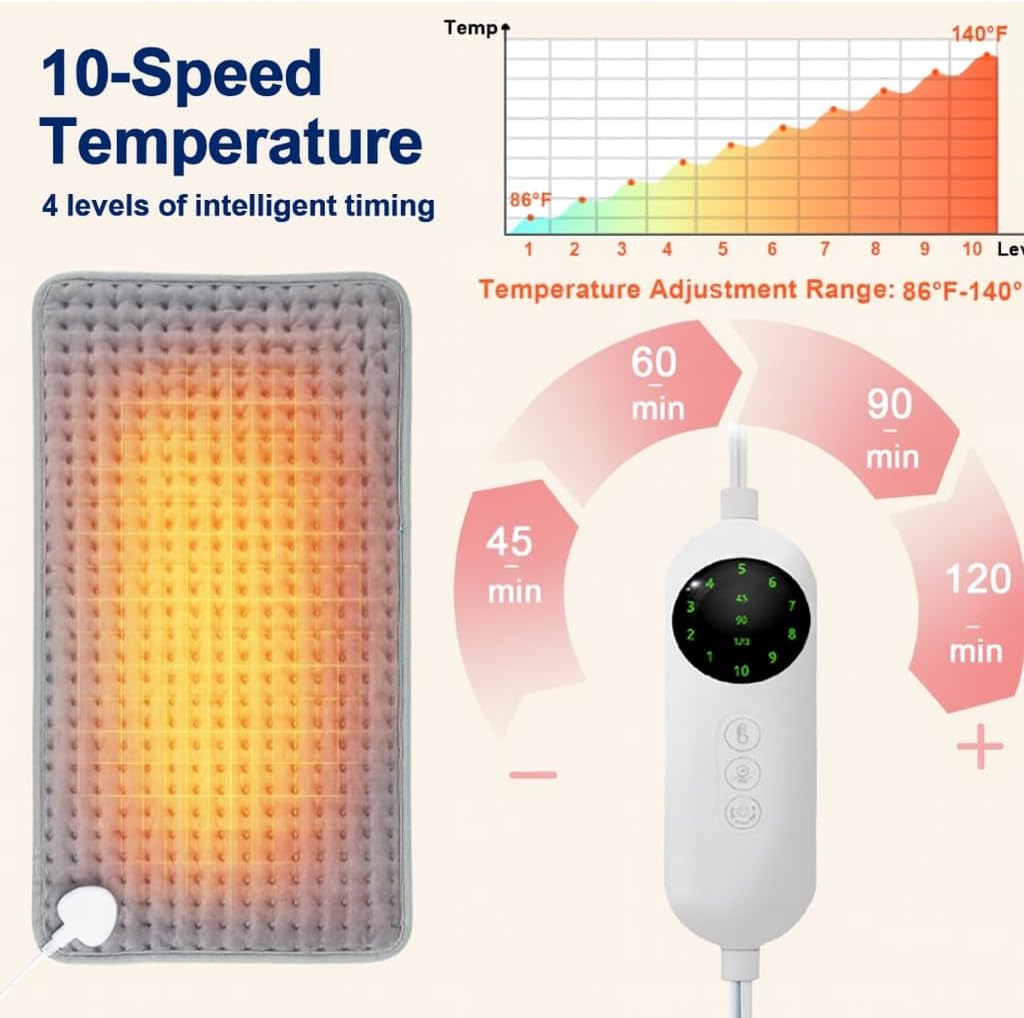 Large Heating Pad,20"x40" Extra Large Heating Pad for Back Pain Relief Electric Heating for Period Cramps Neck Shoulder Knee Pain Relief Moist/Dry Heat Auto Shut Off 10 Heat Setting Machine Washable