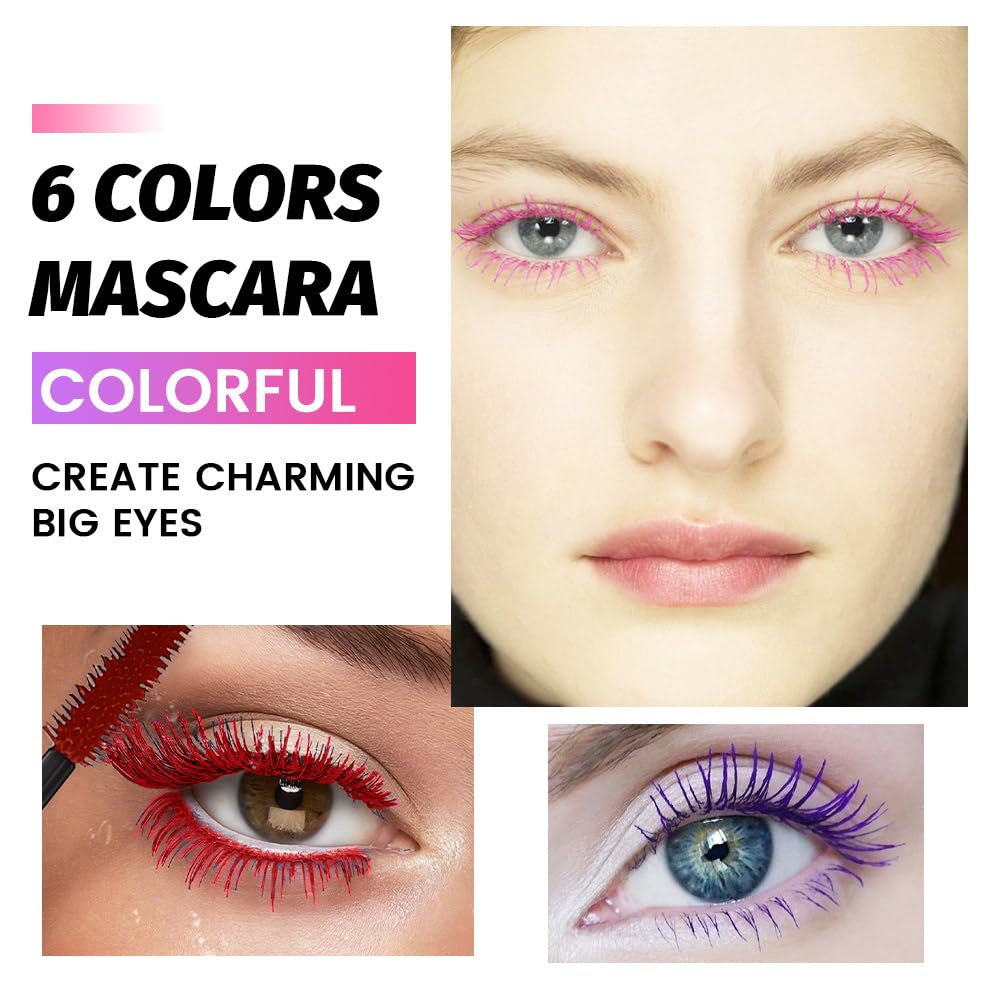 Colored Mascara for Eyelashes, Voluminous Colorful Mascara Set, Pink Purple Blue Green Red Teal Lash Pack - Lengthening, Defining, Curling, Multiplying Formula, Cruelty-Free & Waterproof