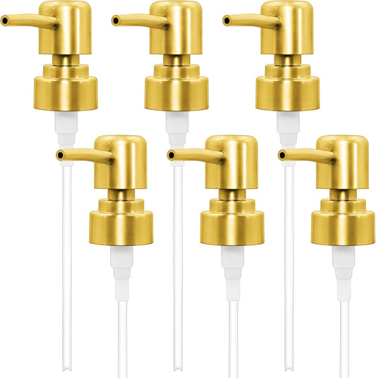 6Pcs Soap Dispenser Pump Head Replacement Set,Reusable Hand Soap Dispenser Top for Bathroom,Kithen Worktop Bottles, Standard Diameter 28/400 Neck Size (6, Gold)
