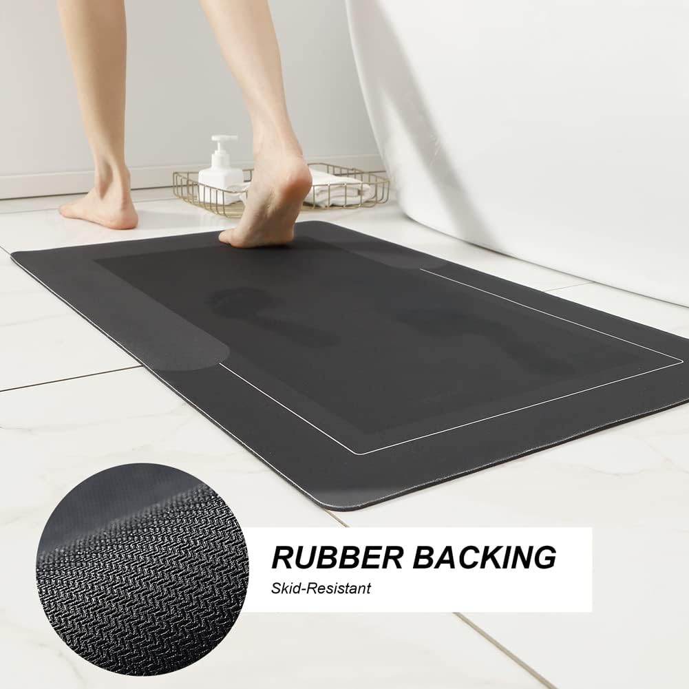 HelloTree 3PCS Bath Mat Rug Rubber Non Slip Quick Dry Rug Sets Super Absorbent Thin Bathroom Rugs Fit Under Door Dark Grey Washable Bathroom Floor Mats for in Front of Bathtub, Shower Room, Sink