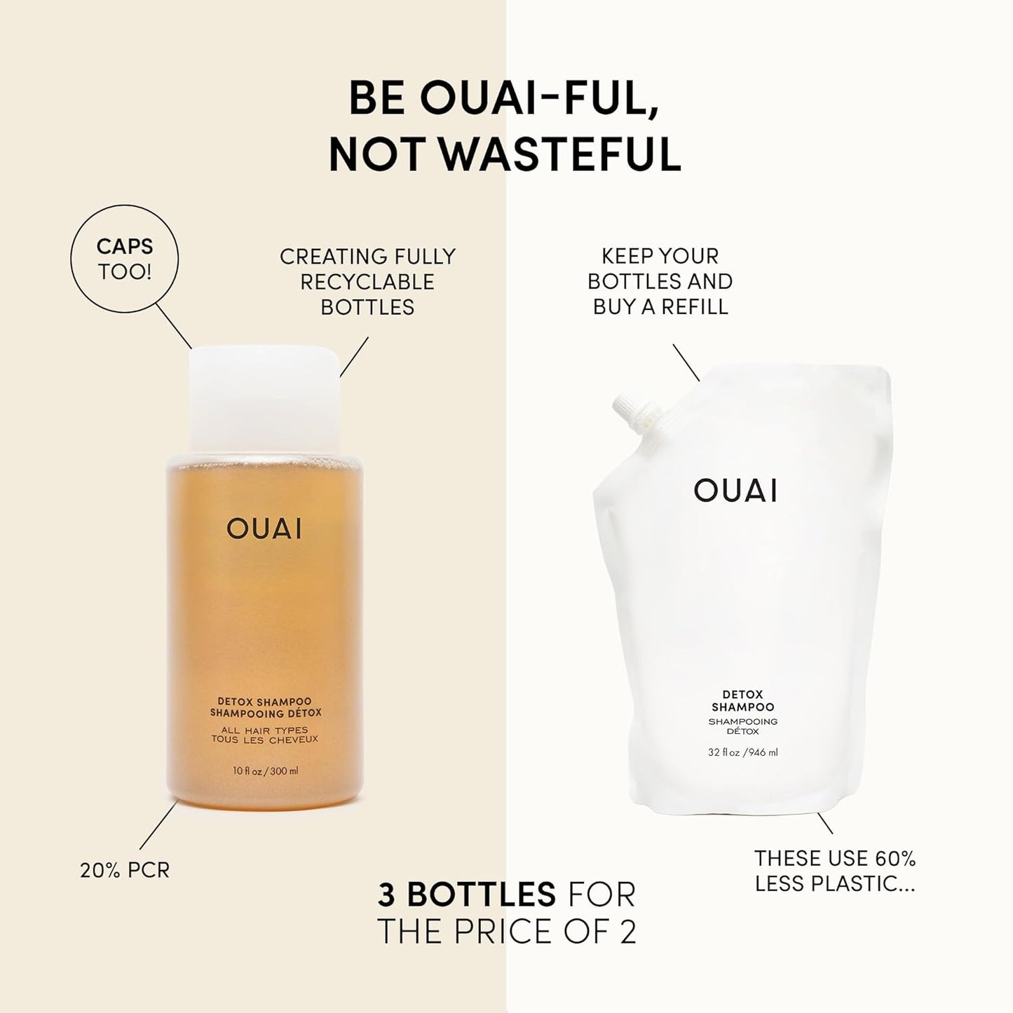 OUAI Detox Duo - Clarifying Detox Shampoo with Apple Cider Vinegar & Keratin + Foaming Scalp & Body Scrub Exfoliator that Cleanses and Removes Buildup - Sulfate-Free Hair Care (2 Count, 10 oz/8.8oz)