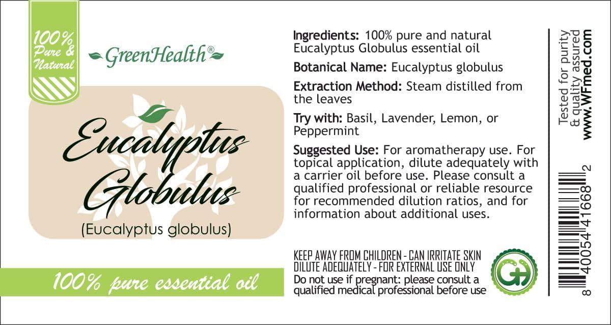 GreenHealth - Eucalyptus Globulus Essential Oil – 16 fl oz (473 ml) Aluminum Bottle w/Plug Cap – 100% Pure, Uncut, Undiluted