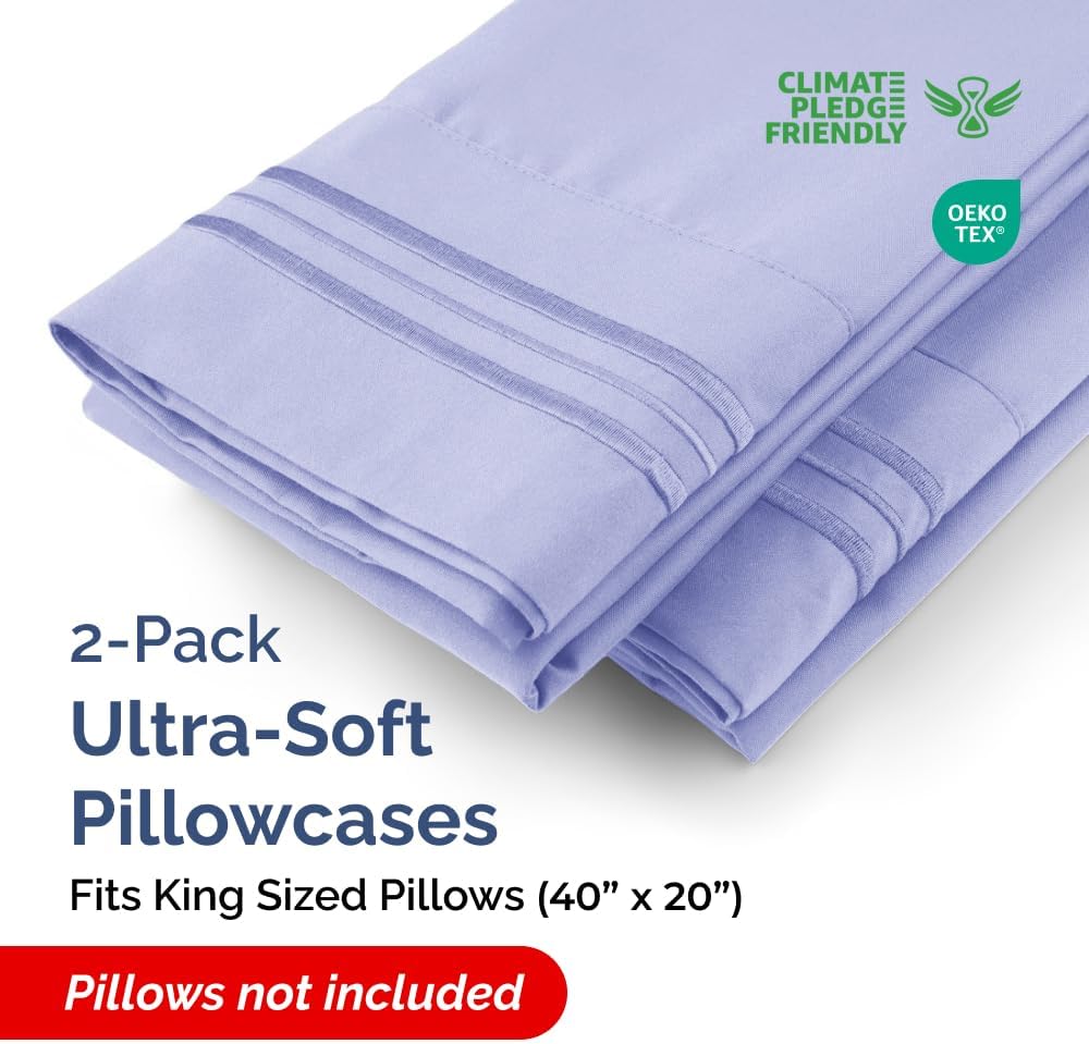 King Pillow Cases Set of 2 - Ultra Soft Hotel Quality Pillowcase Covers - Comfy, Cozy & Wrinkle Free - Shrinkage, Stain and Fade Resistant - Machine Washable Pillow Protectors - 2 Piece Set - Lavender