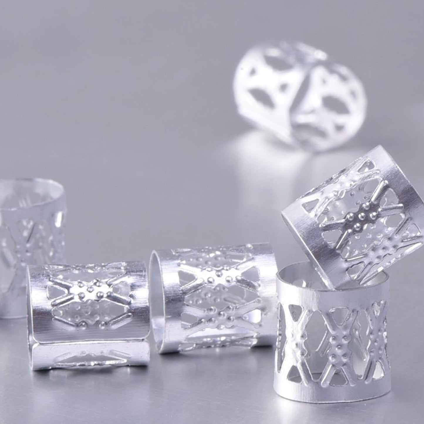 SEVENHEAD 50 Pcs Dreadlock Beads Hair Accessories Hair Rings Adjustable Cuffs Braiding Hair Decoration Clips Metal Hair Decoration for Braids(Silver)
