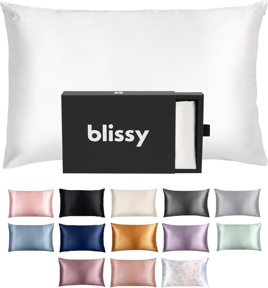 Blissy Silk Pillowcase - 100% Pure Mulberry Silk - 22 Momme 6A High-Grade Fibers - Silk Pillow Cover for Hair & Skin - Regular, Queen & King (Blissy White, Standard)