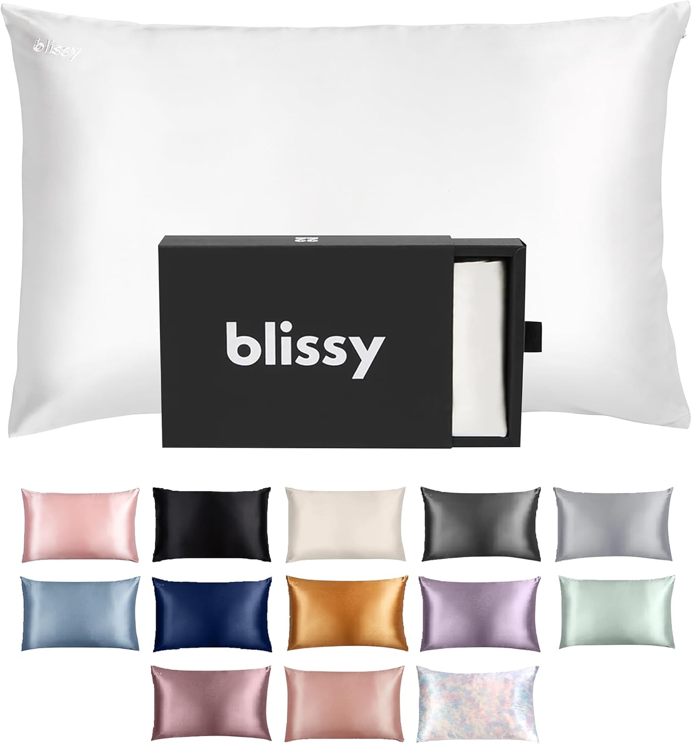 Blissy Silk Pillowcase - 100% Pure Mulberry Silk - 22 Momme 6A High-Grade Fibers - Silk Pillow Cover for Hair & Skin - Regular, Queen & King (Blissy White, Queen)