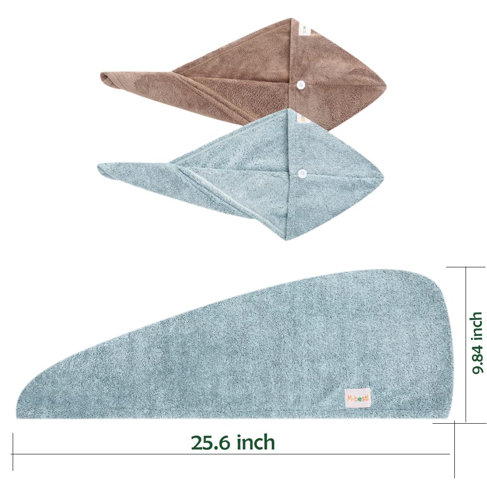 2 Pack Hair Drying Towels, Hair Wrap Towels,Absorbent Microfiber Hair Towel Turban with Button Design to Dry Hair Quickly(Star Green&Camel)